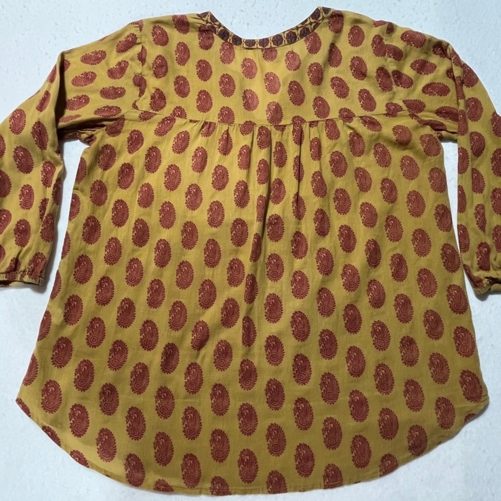 World Market Womens L/XL Yellow Paisley Cotton Tunic Blouse Boho Peasant - Picture 5 of 6